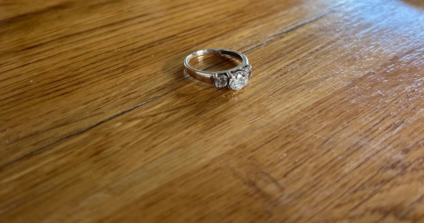 3 zircon engagement silver ring