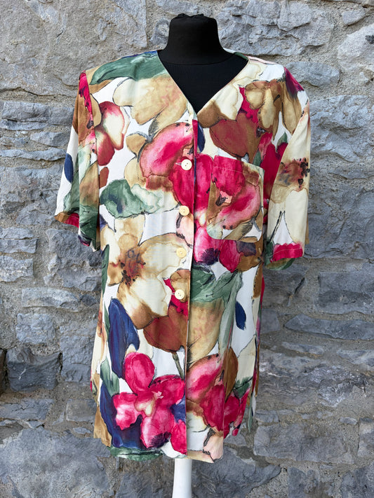 80s pink&brown flowers blouse uk 14