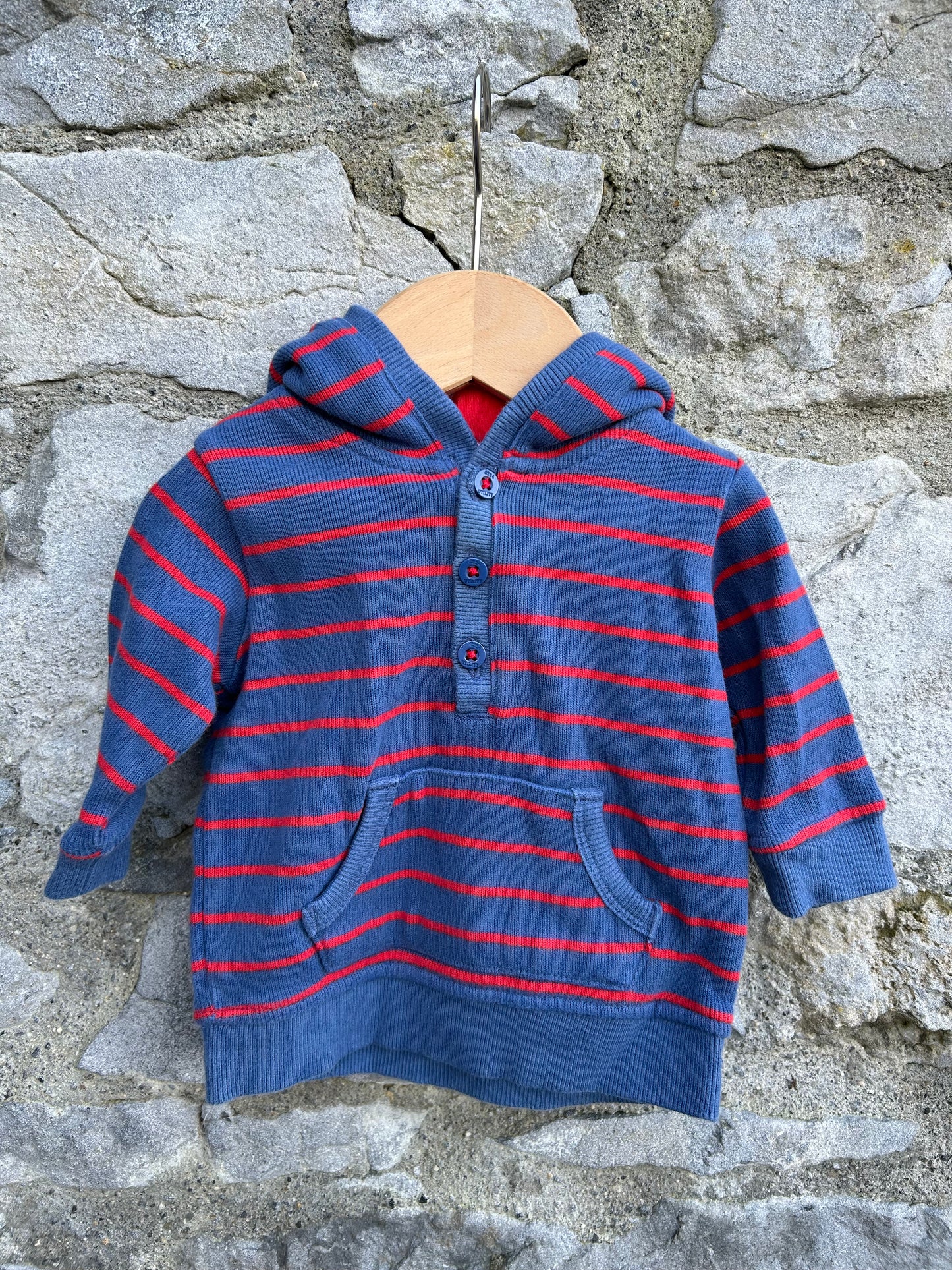 Blue&red stripy hoodie  0-3m (56-62cm)