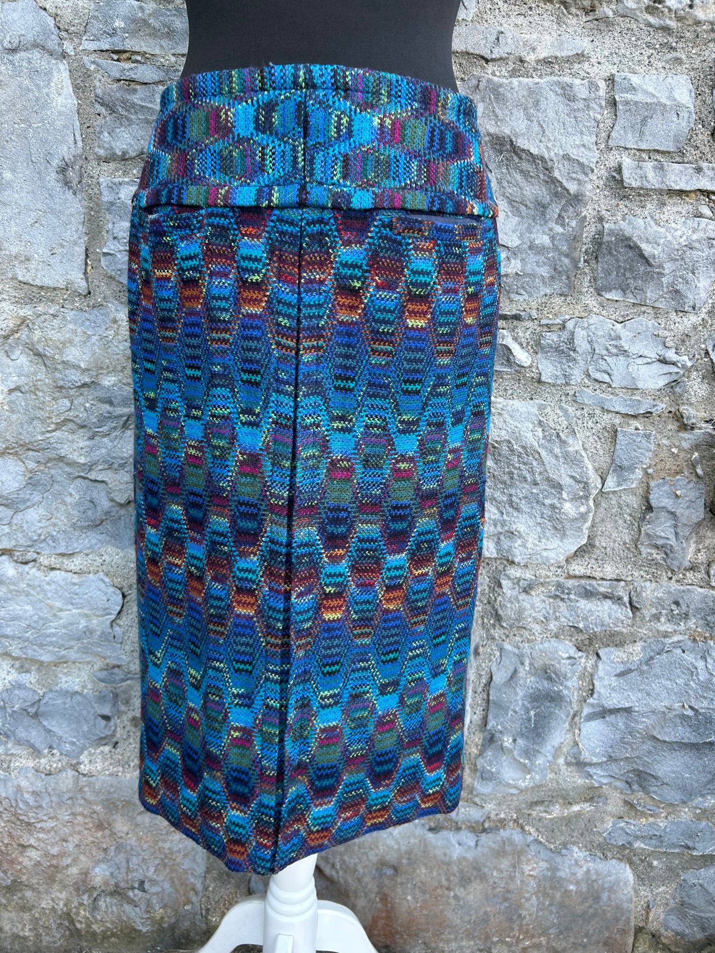 90s blue geometric skirt uk 8-10