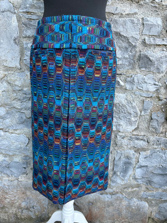 90s blue geometric skirt uk 8-10