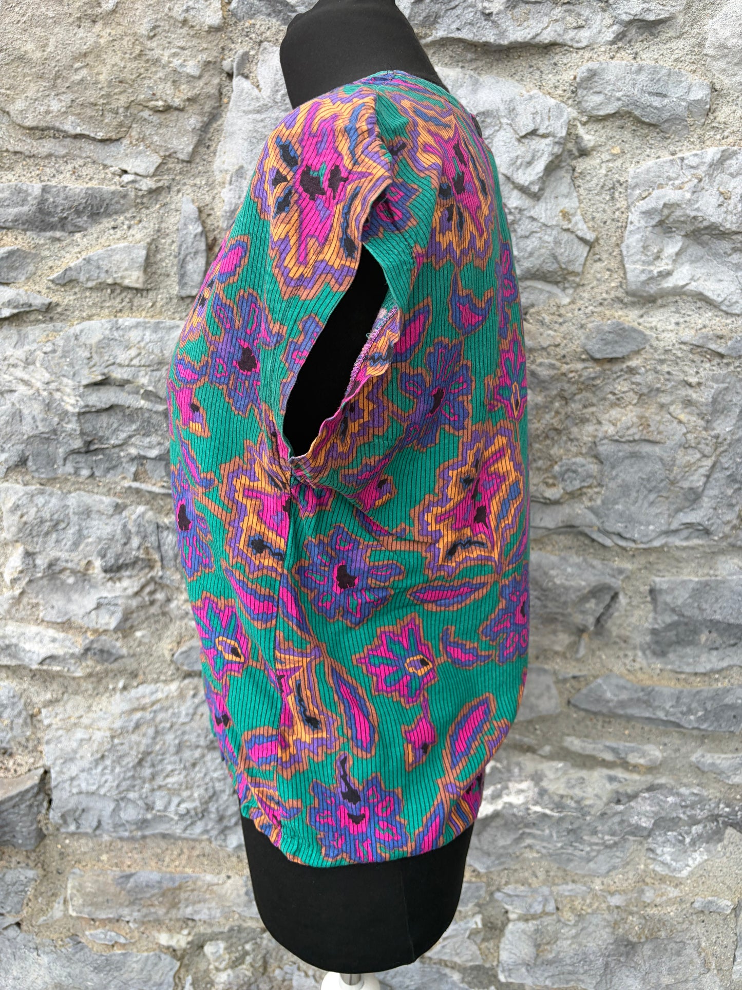 90s Teal&purple tropical print top uk 6-8