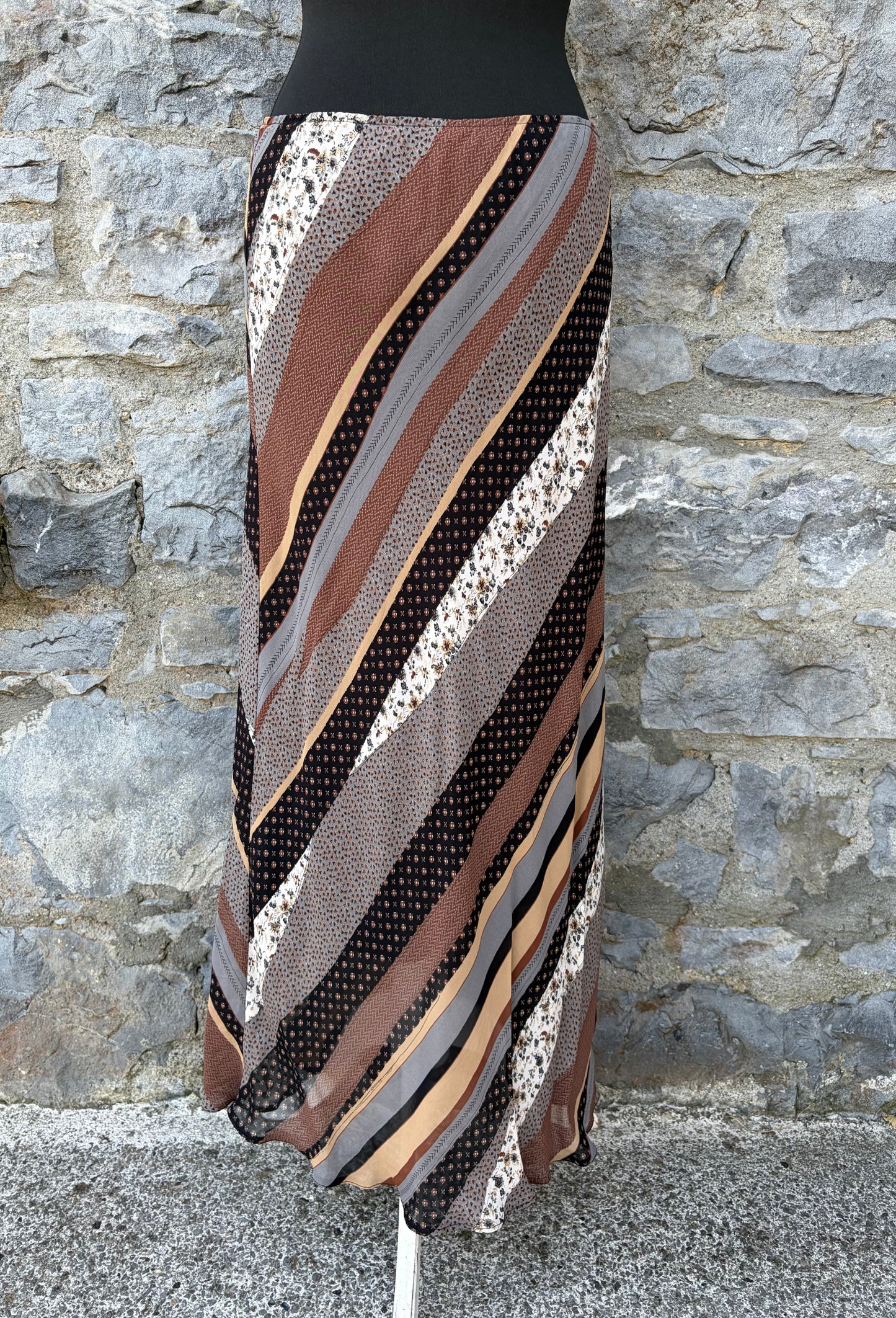90s brown stripy maxi skirt uk 12-14