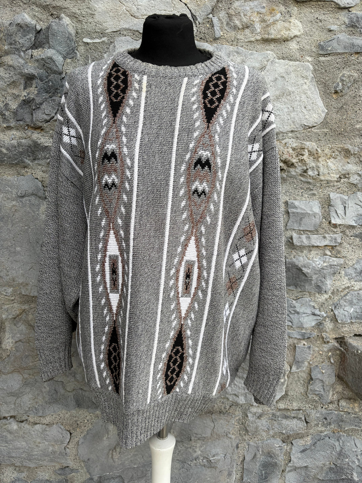 90s grey geometric pattern jumper Large