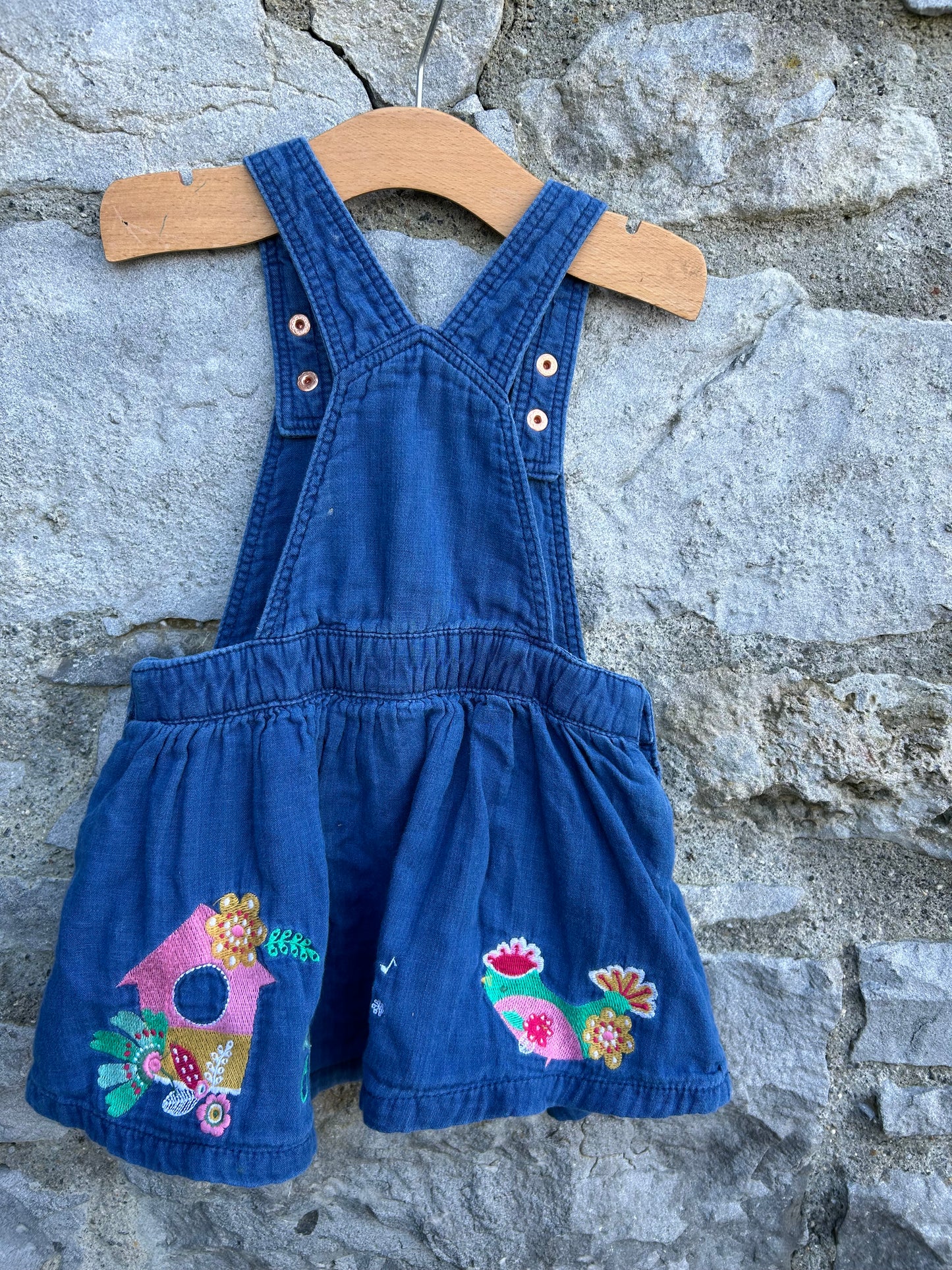 Embroidered Birds denim pinafore  12-18m (80-86cm)