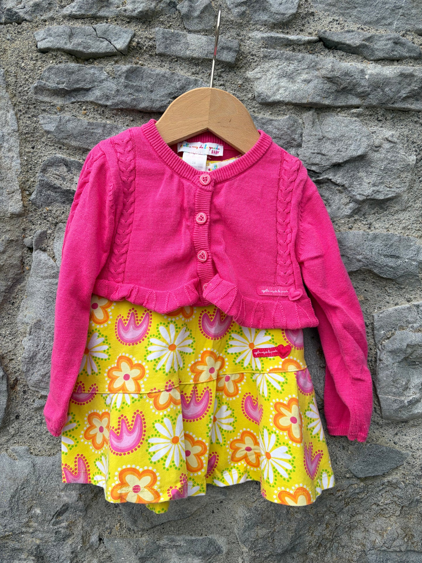Floral dress&pink cardigan  18m (86cm)