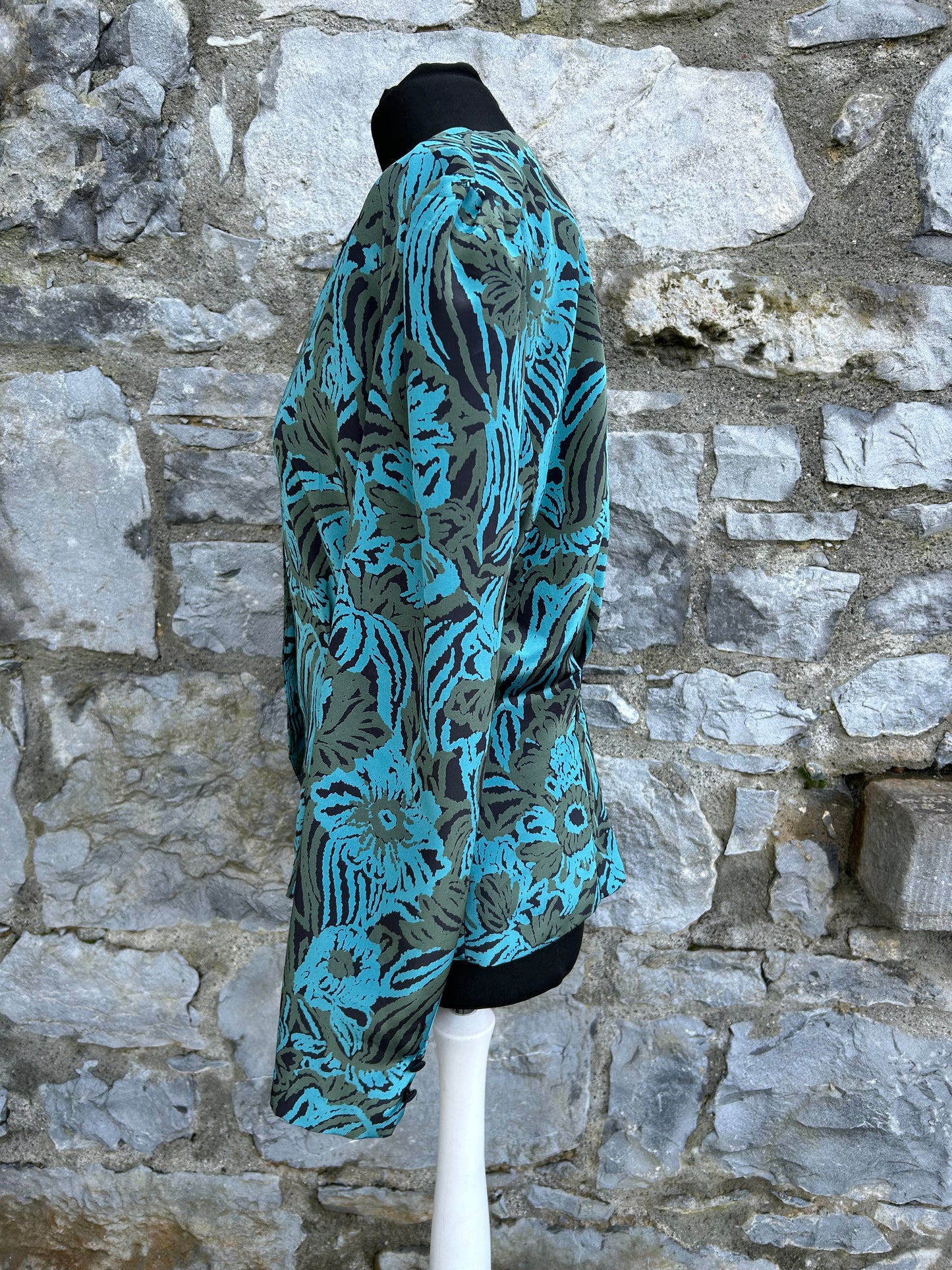 80s teal flowers blouse uk 12