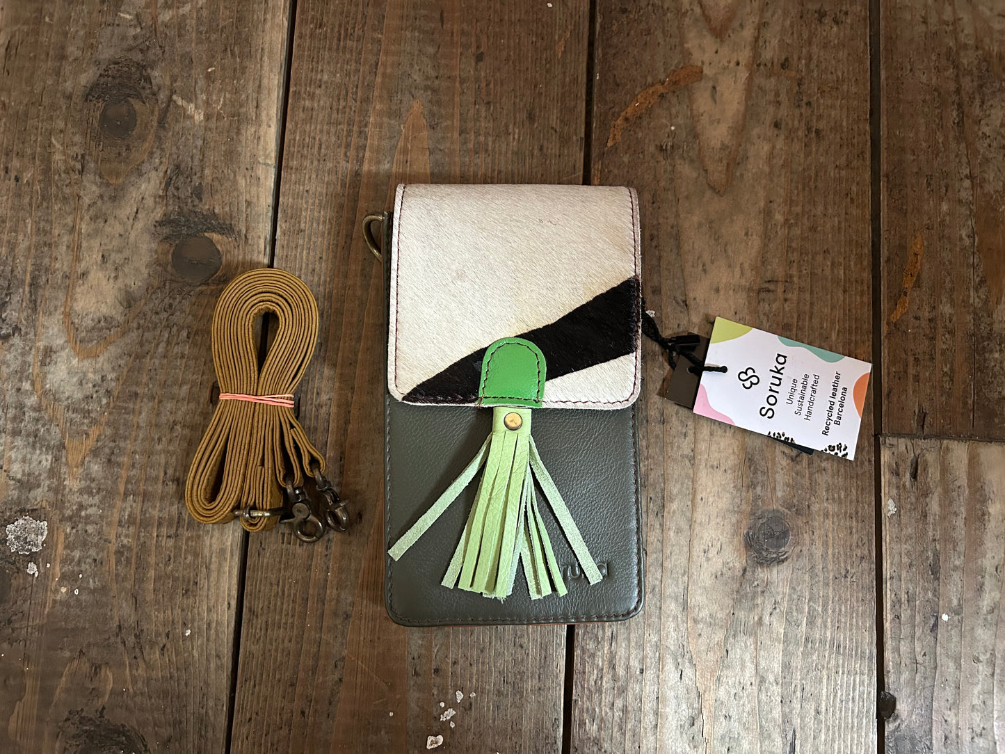 Green&beige small phone crossbody bag
