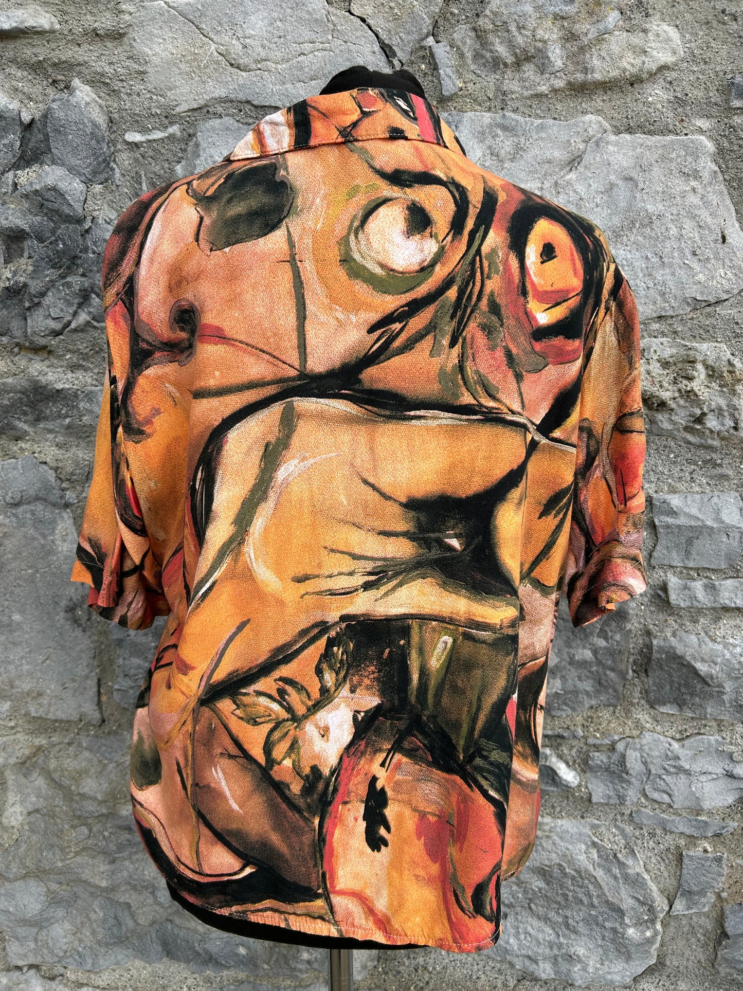 90s abstract orange blouse uk 12