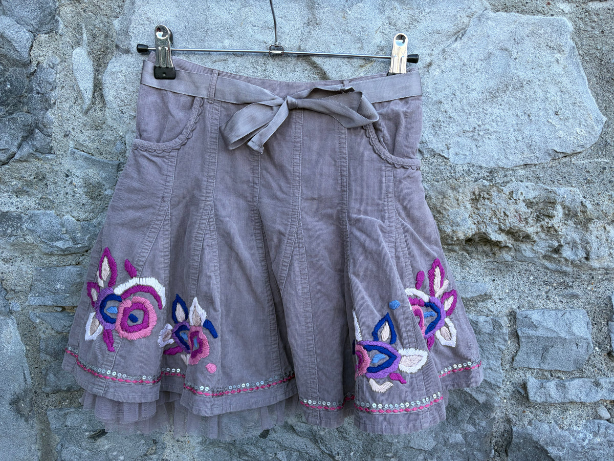 Embroidered grey cord skirt  10-11y (140-146cm)