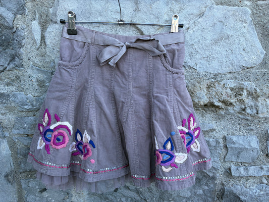 Embroidered grey cord skirt  10-11y (140-146cm)