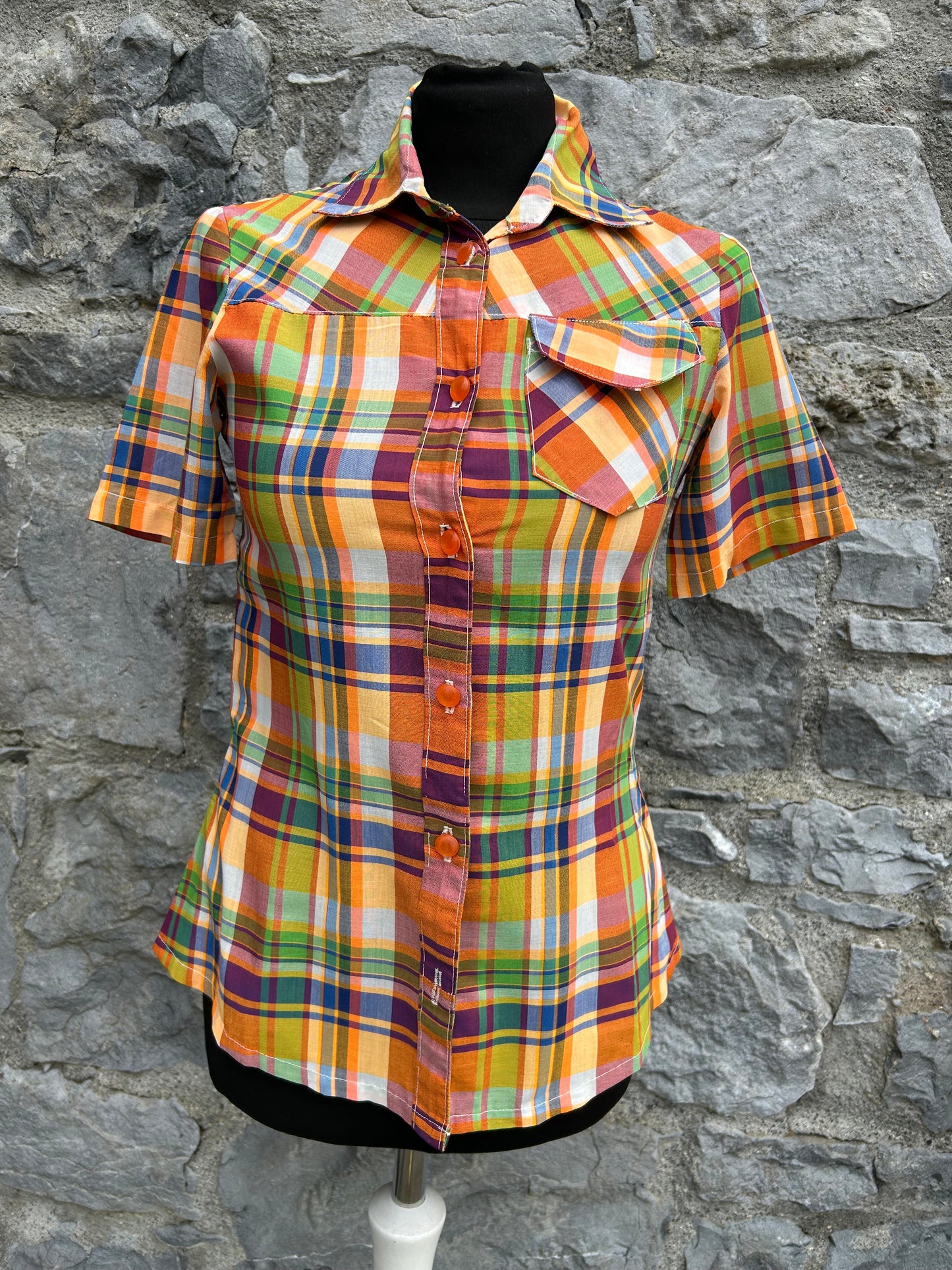 70s orange check shirt uk 6-8