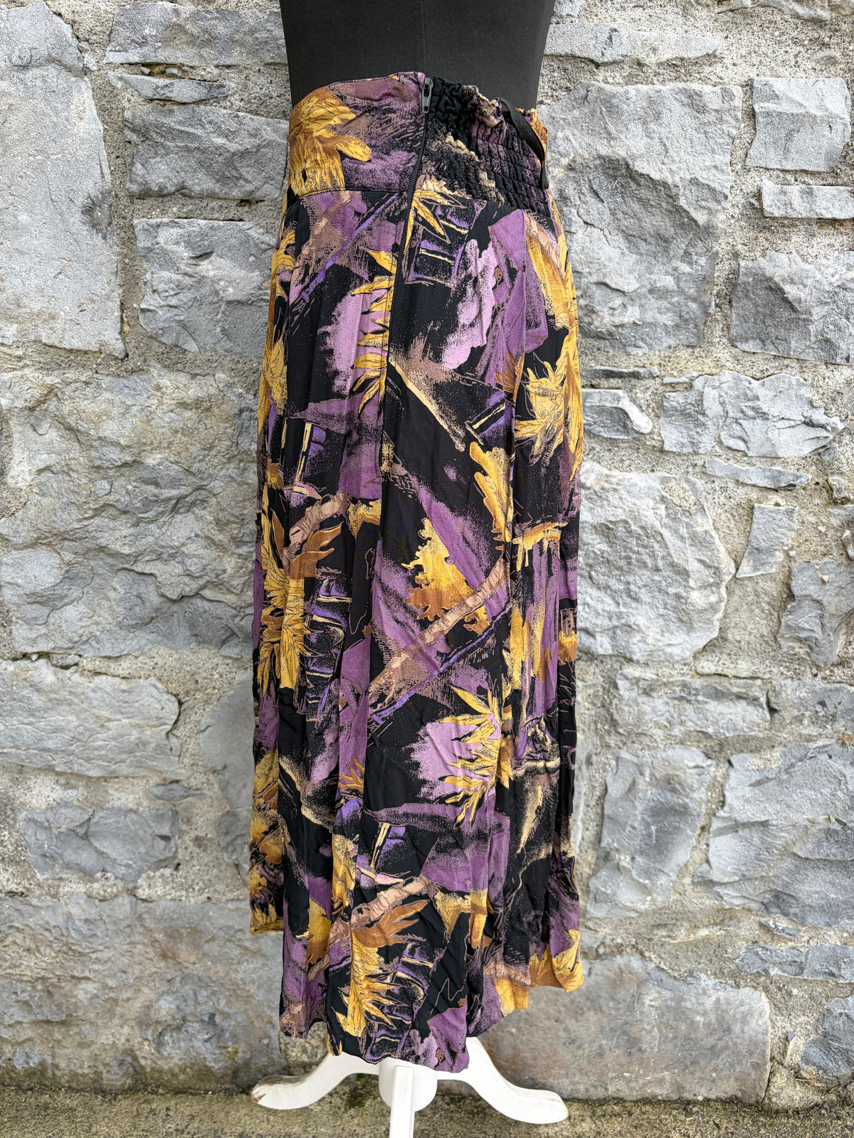 80s purple&yellow abstract floral skirt