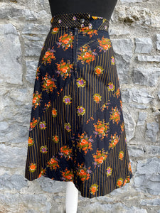 70s black floral skirt uk 6-8