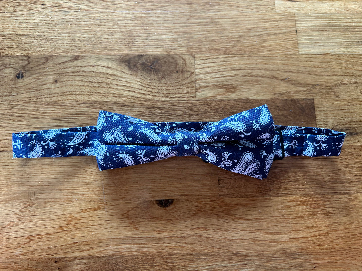 Navy paisley bow tie