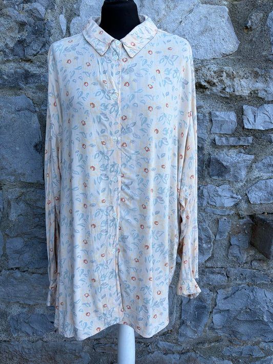 80s floral light yellow shirt Large