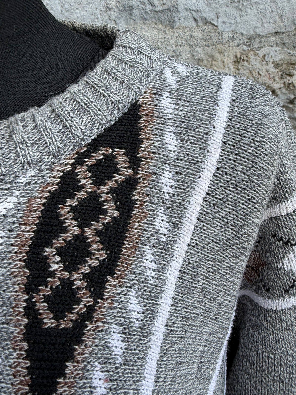 90s grey geometric pattern jumper Large