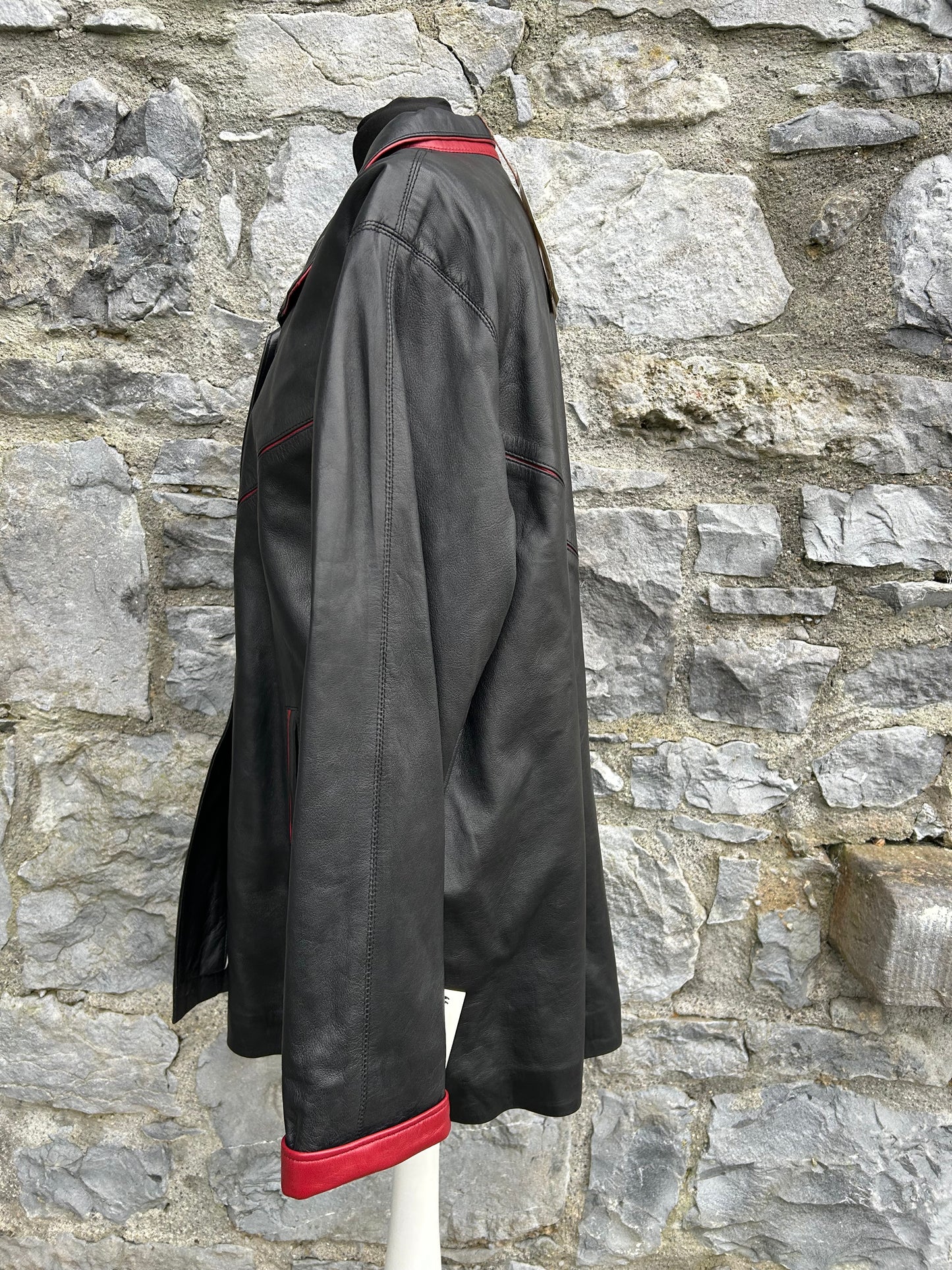 90s Black&red leather coat uk 16
