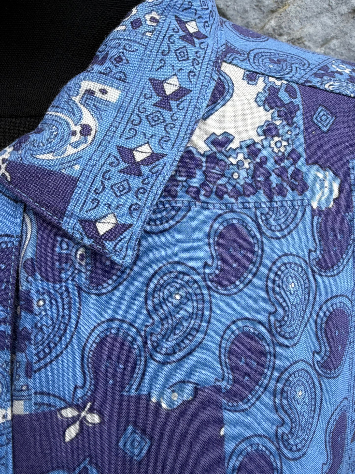 90s blue patchwork shirt Medium