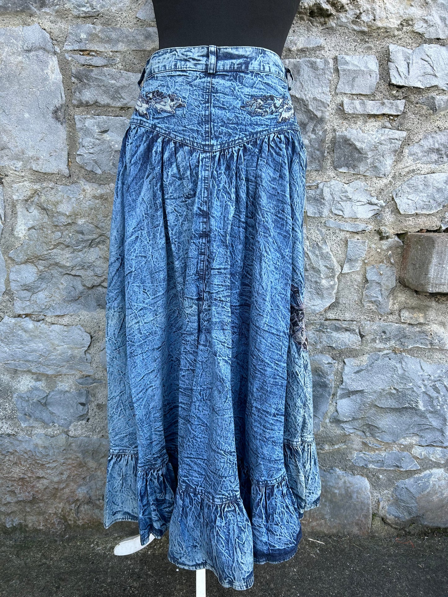 80s acid wash denim midi skirt uk 8-10