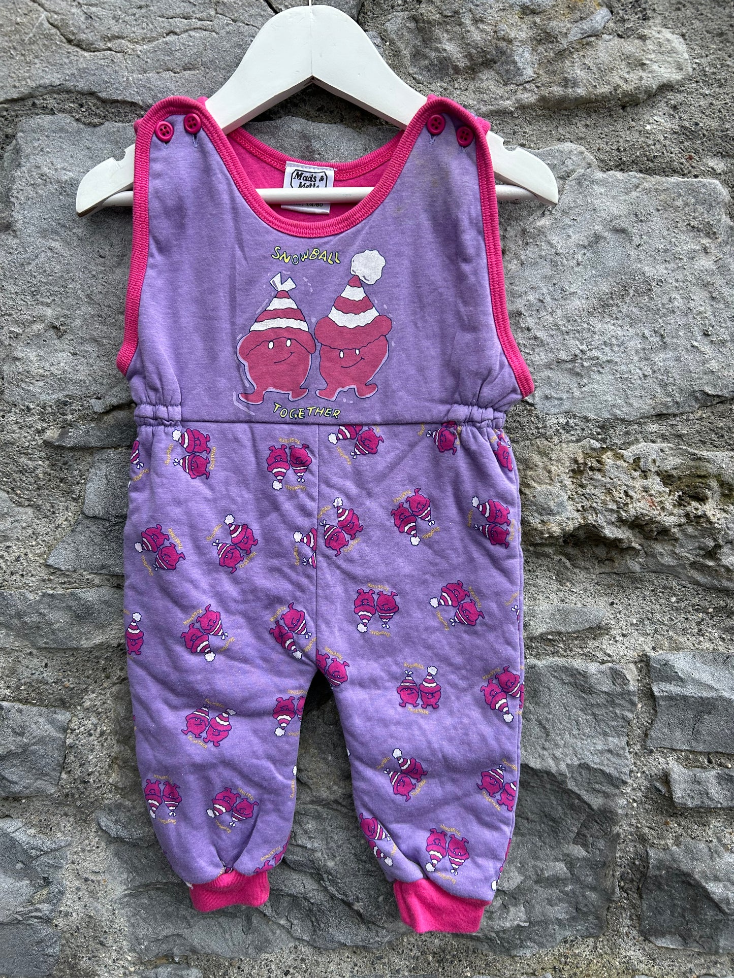 90s Snowball purple dungarees  0-3m (56-62cm)