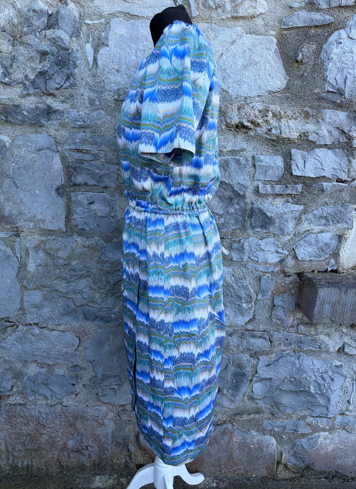 80s Blue&green abstract dress uk 8-10