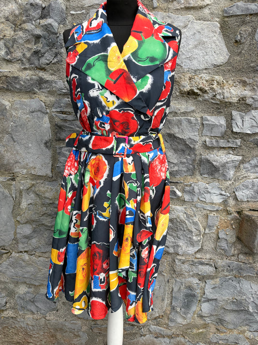 80s colourful fruit&flowers dress uk 8