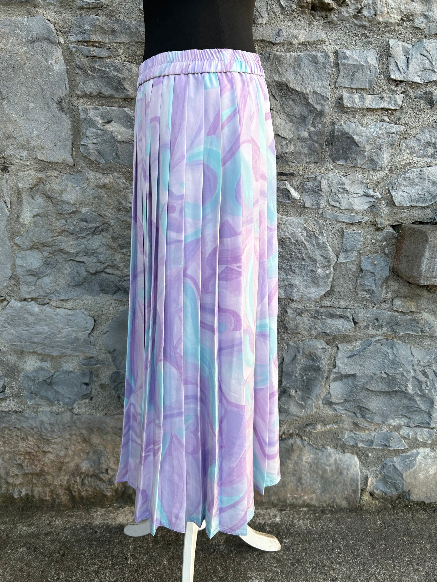 80s pink&aquamarine pleated skirt uk 12-14