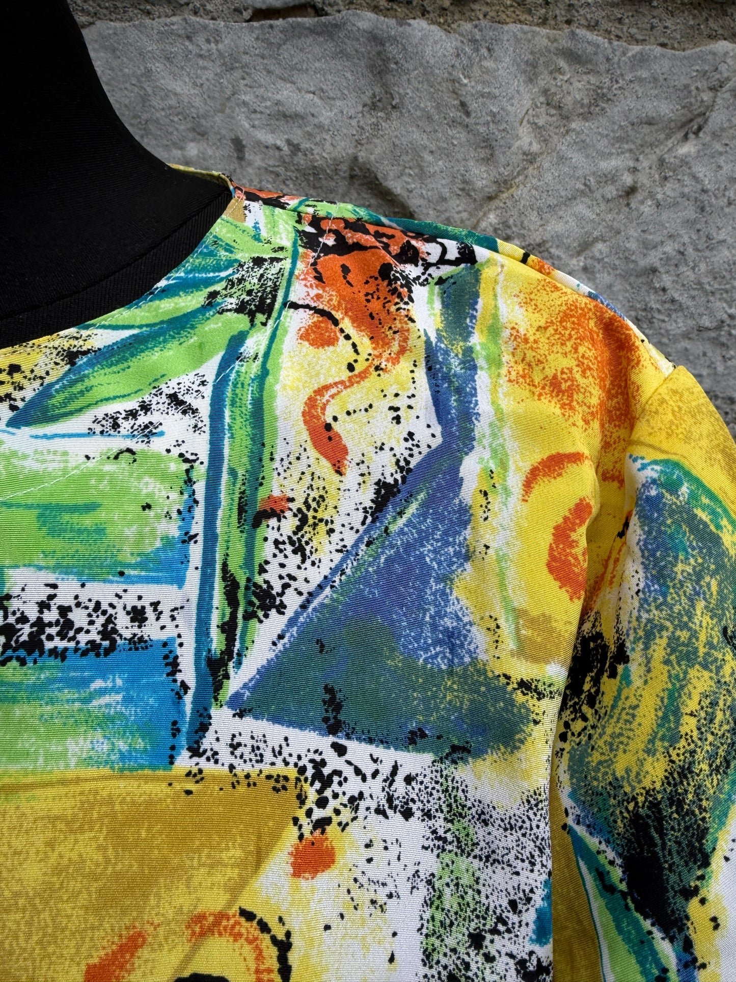80s yellow abstract patchwork top uk 8-10