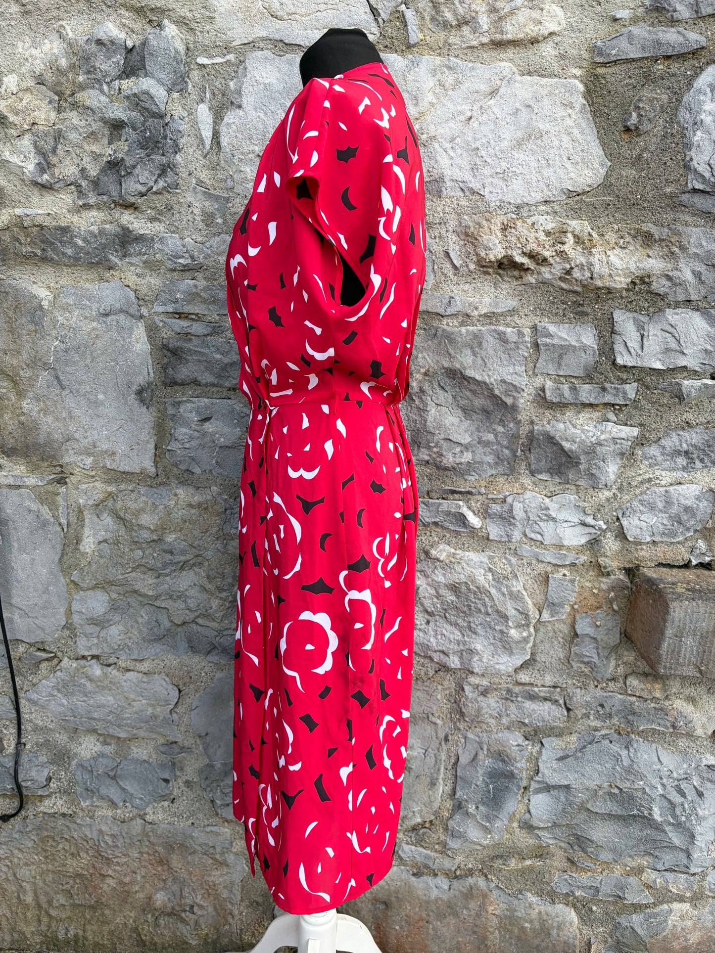 80s red floral dress uk 8