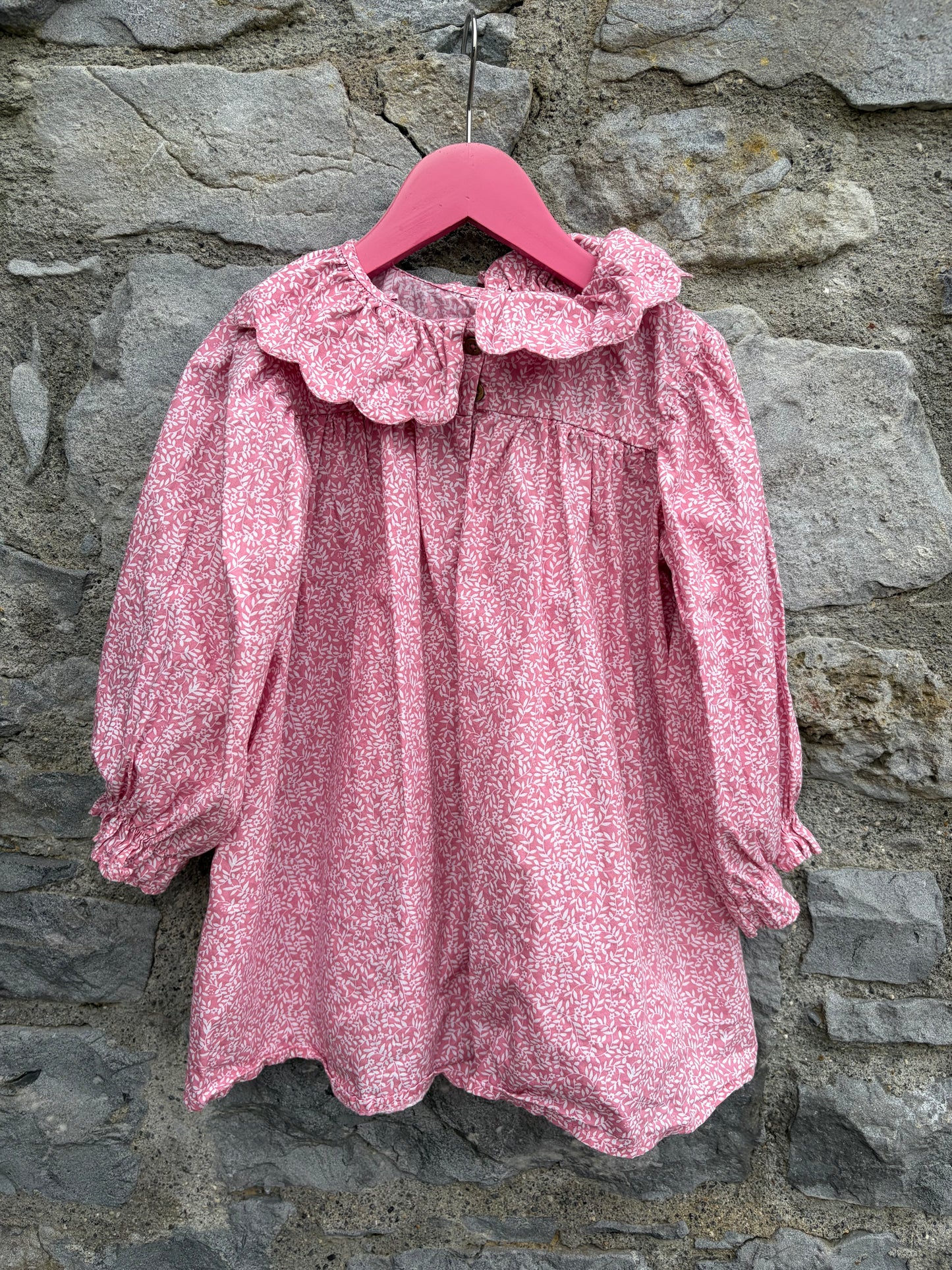 Pink floral ruffled collar dress  2-3y (92-98cm)