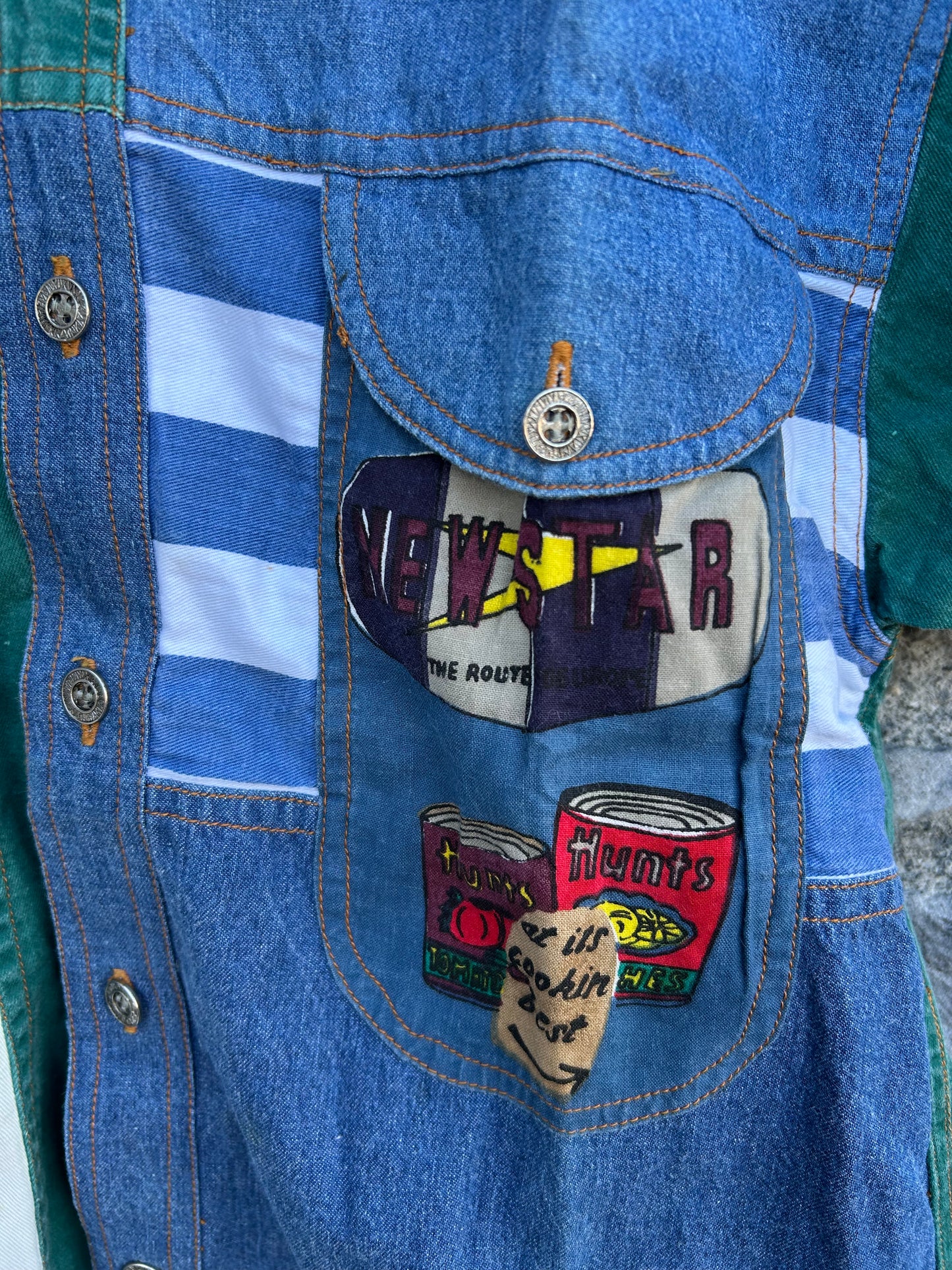 80s green&blue denim shirt  8y (128cm)