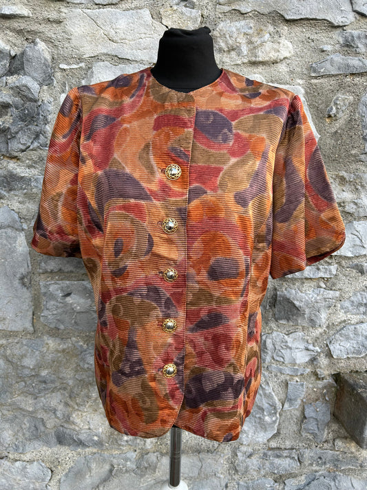 80s brown abstract short sleeve jacket uk 12