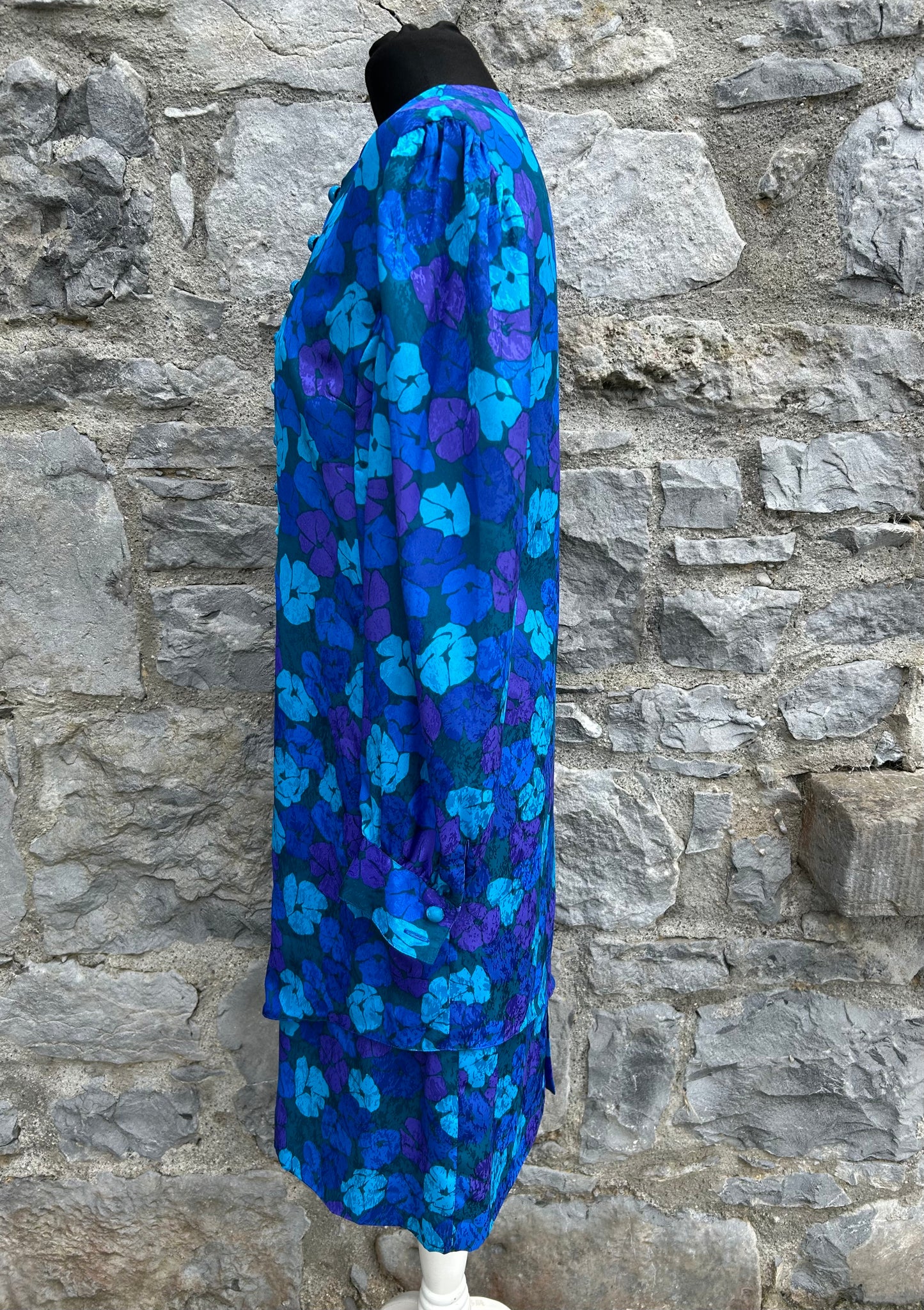80s blue flowers dress uk 8-10