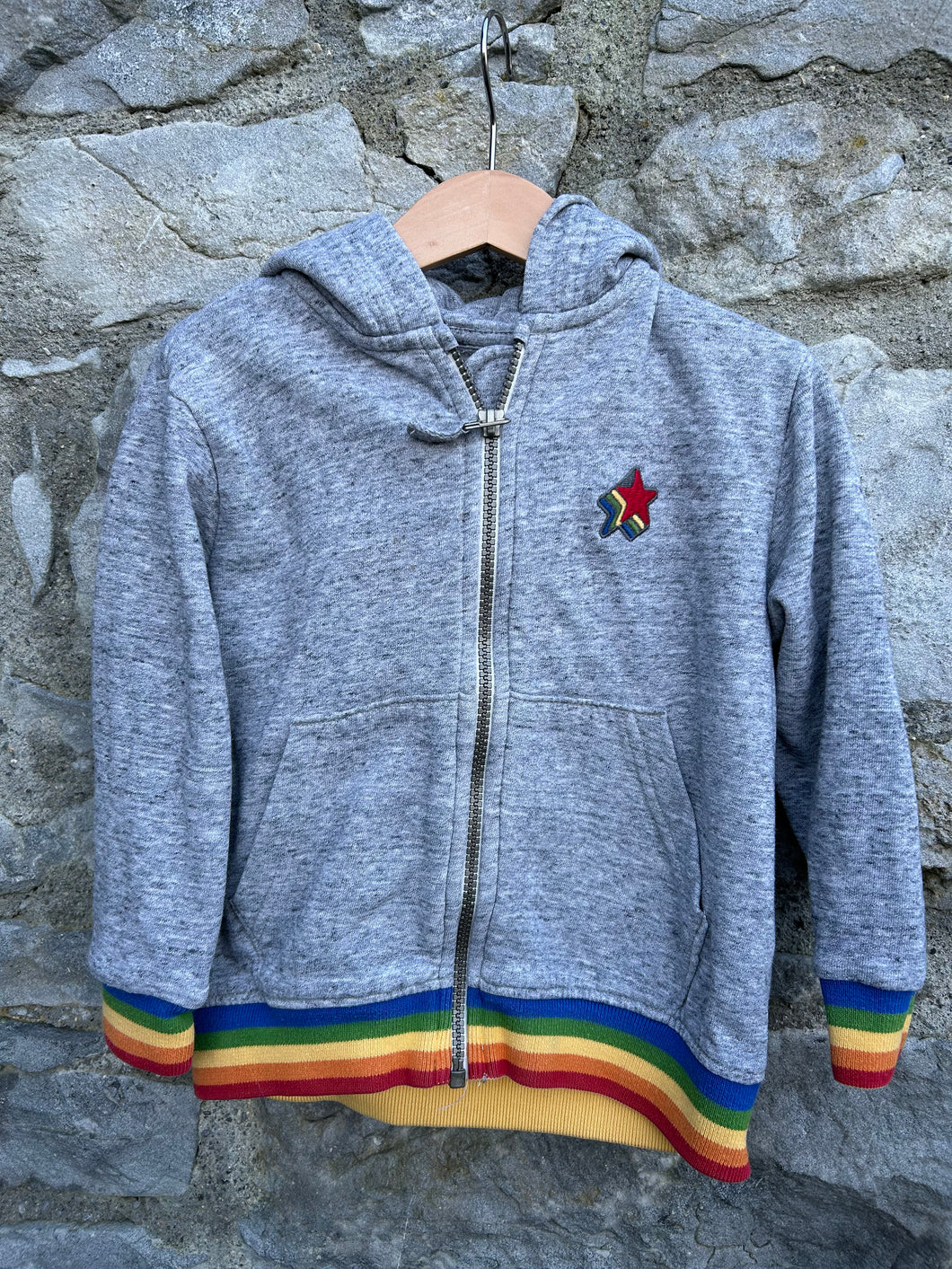 Grey hoodie with rainbow cuffs  3-4y (98-104cm)