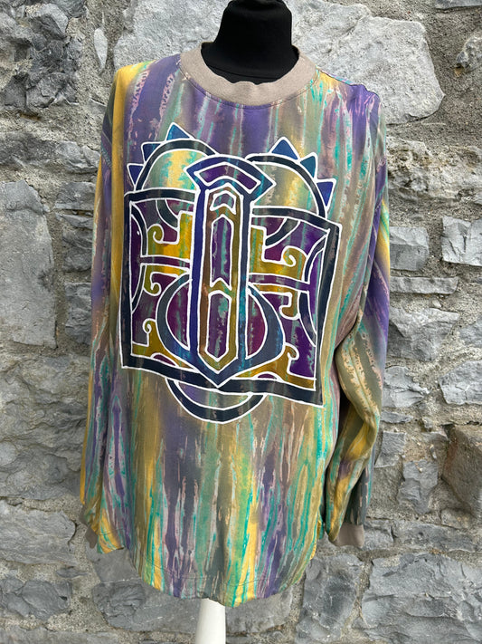90s tribal tie dye top Large