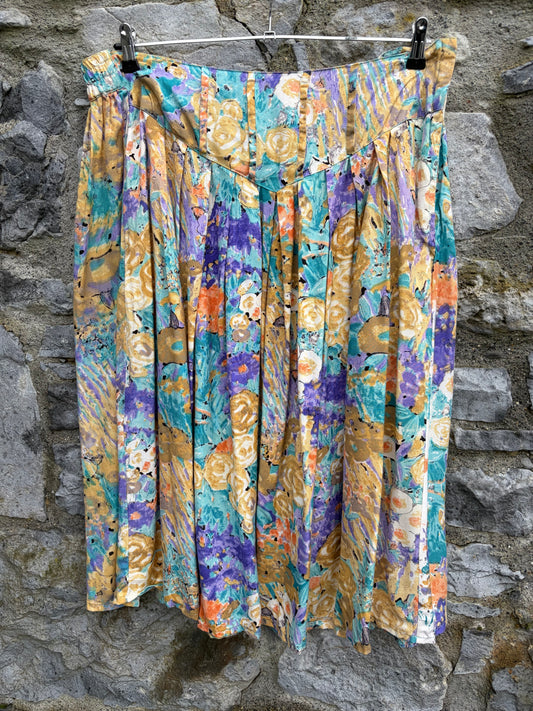 80s yellow&teal flowers skirt uk 18
