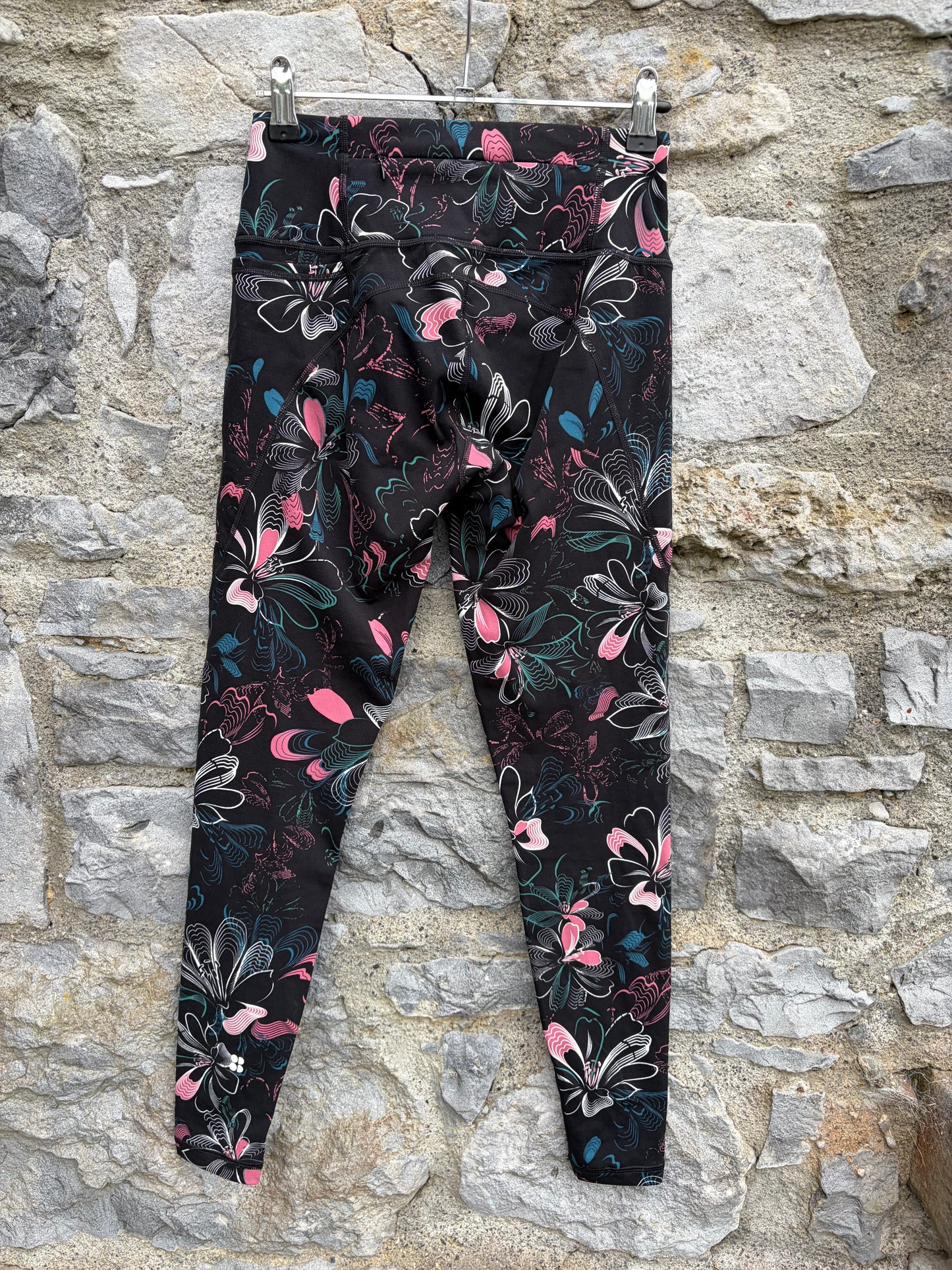 Black floral Power High-rise Leggings uk 6-8