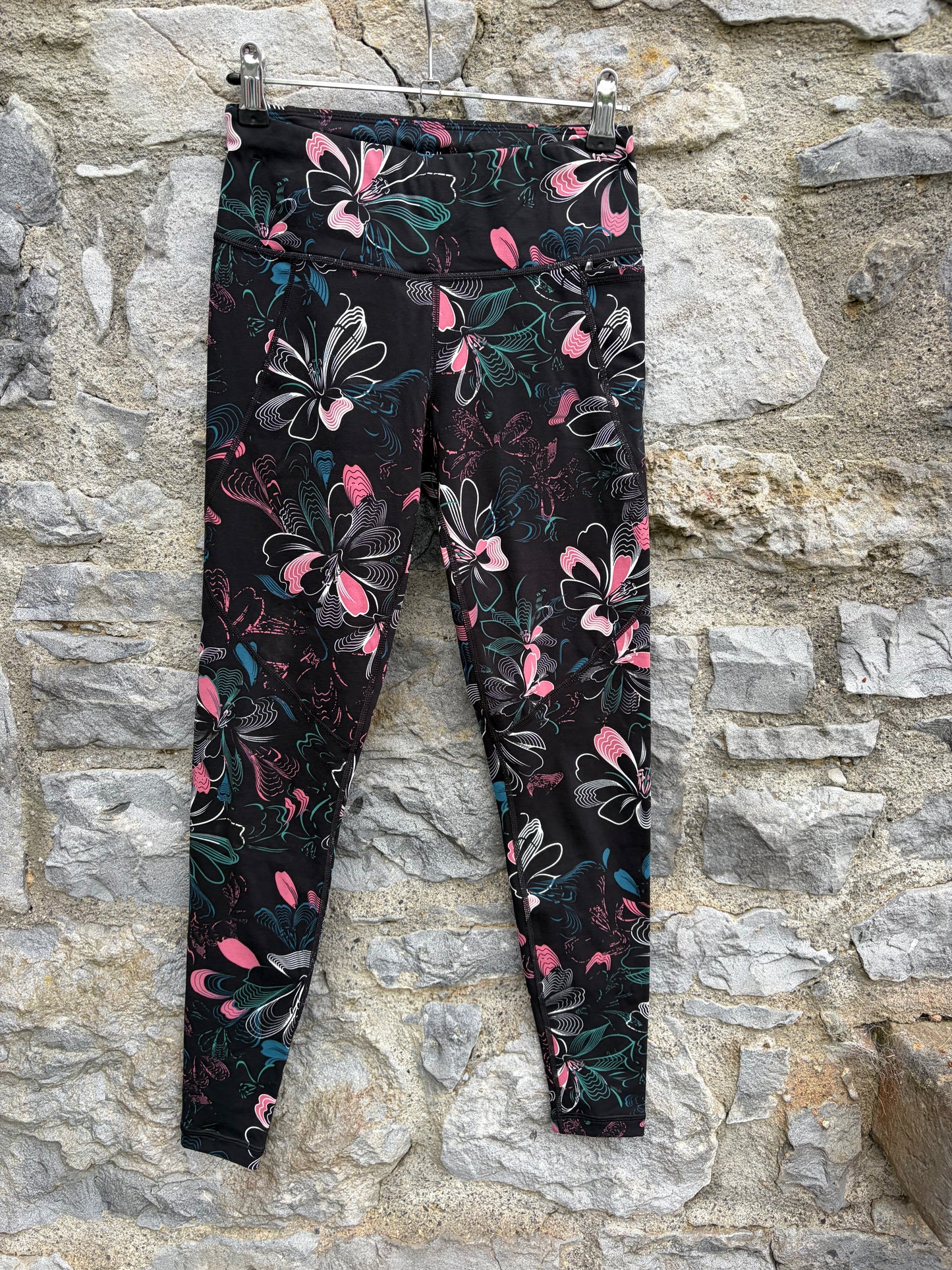 Black floral Power High-rise Leggings uk 6-8