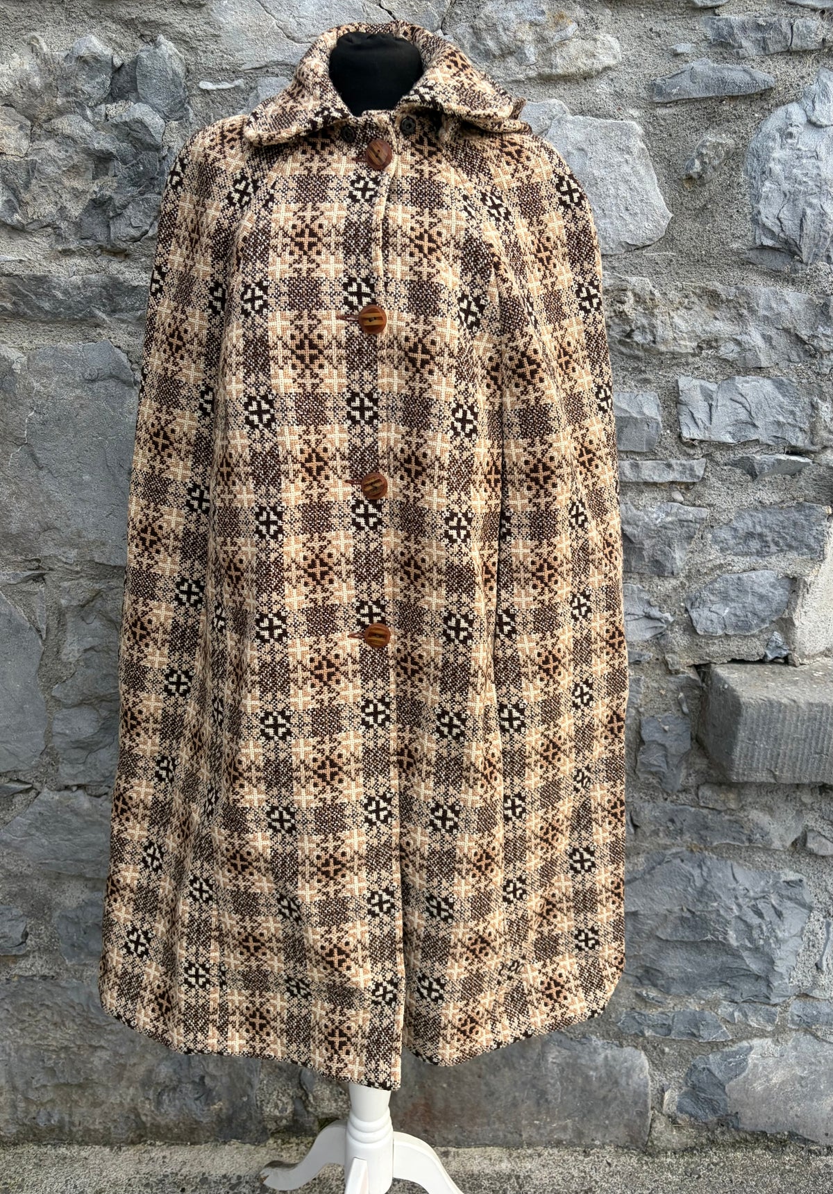 80s brown check wool cape uk 8-10