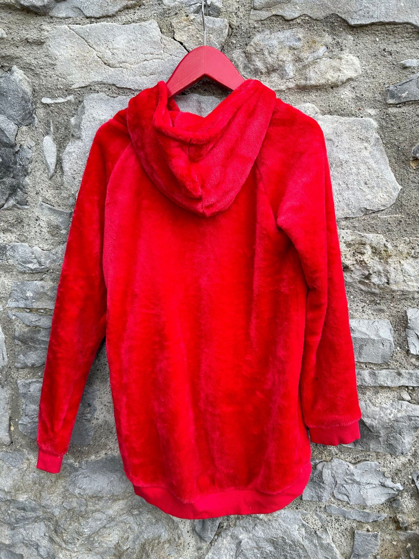 Deer fleece red long hoodie  9-10y (134-140cm)