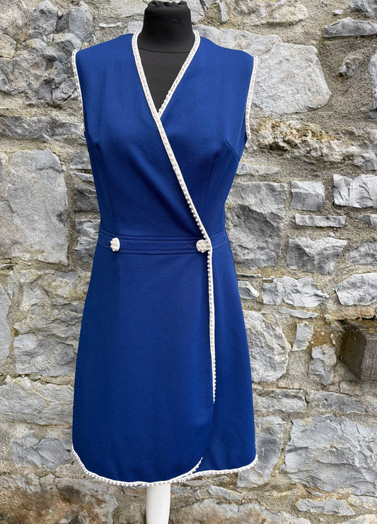 90s blue wrap pearl trim dress uk 10-12