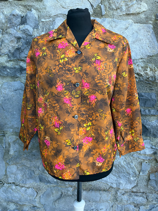 80s floral brown blouse uk 12