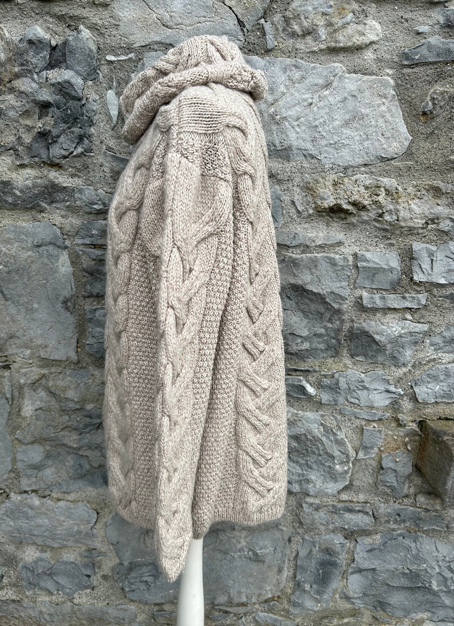 Aran Cowl Neck Chunky Sweater Oatmeal Large