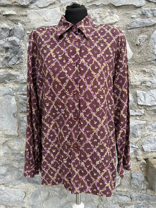 90s brown diamond flowers shirt uk 14-16