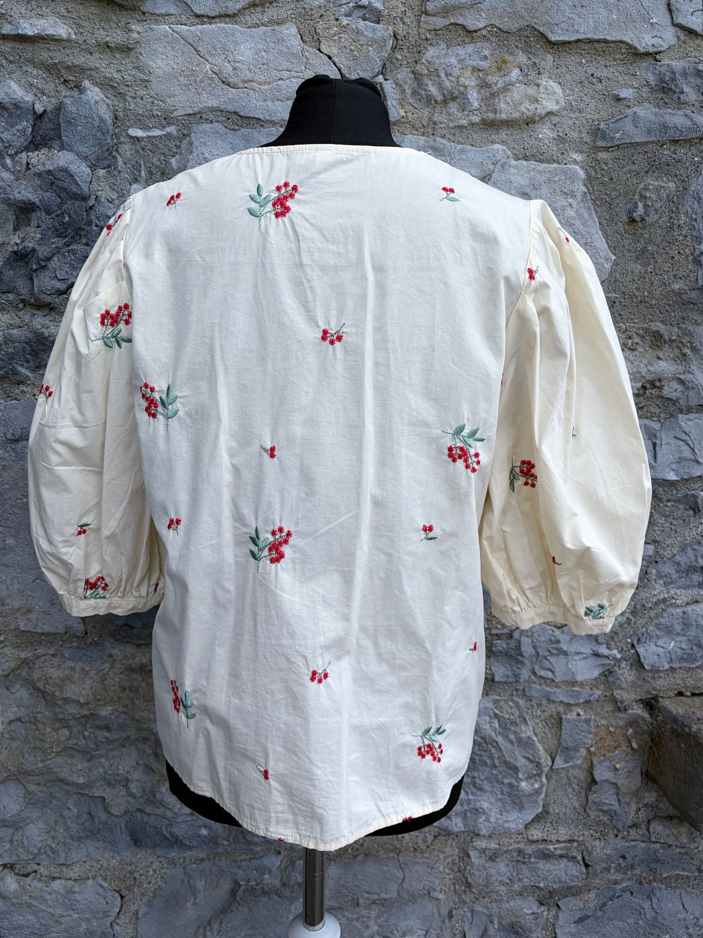 Floral ivory puffy sleeves blouse uk 12