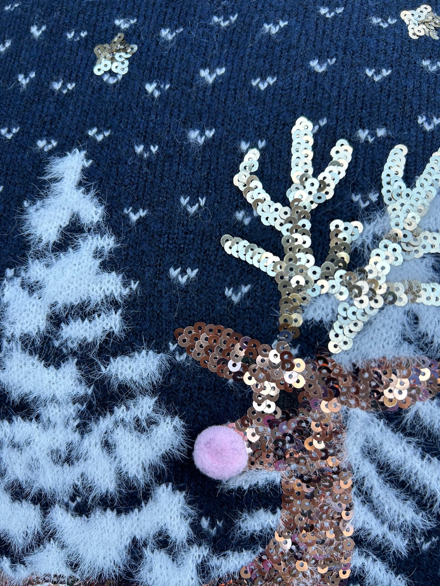 Sparkly deer in the Winter Forest jumper uk 12-14