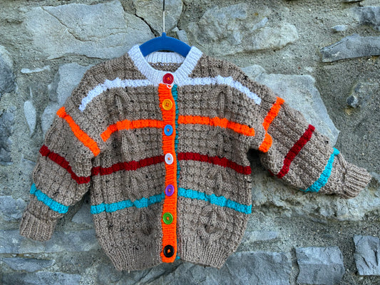 Aran style grey stripy cardigan 2-3y (92-98cm)