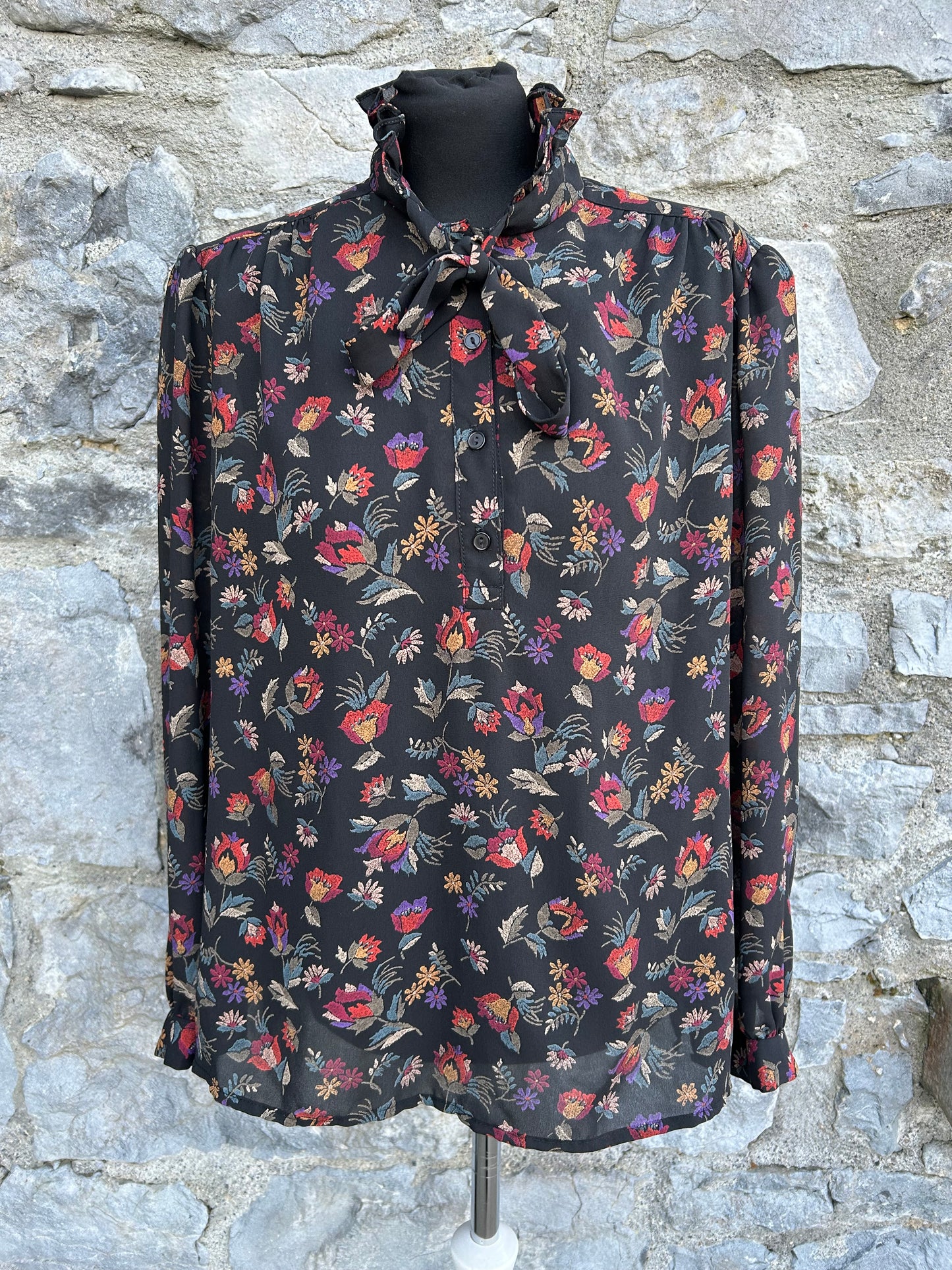 90s floral black blouse uk 12-14