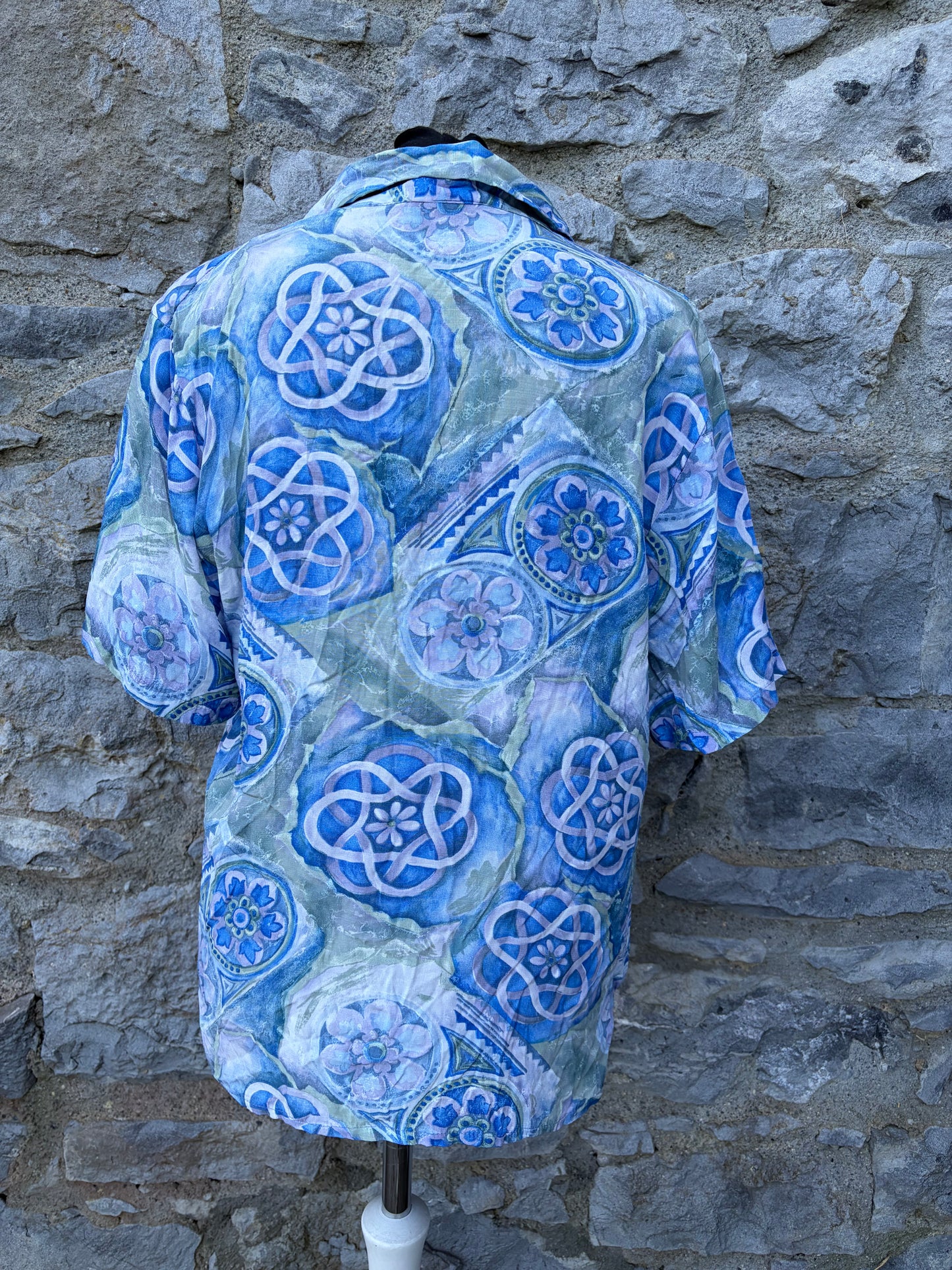 80s blue abstract blouse uk 10-12